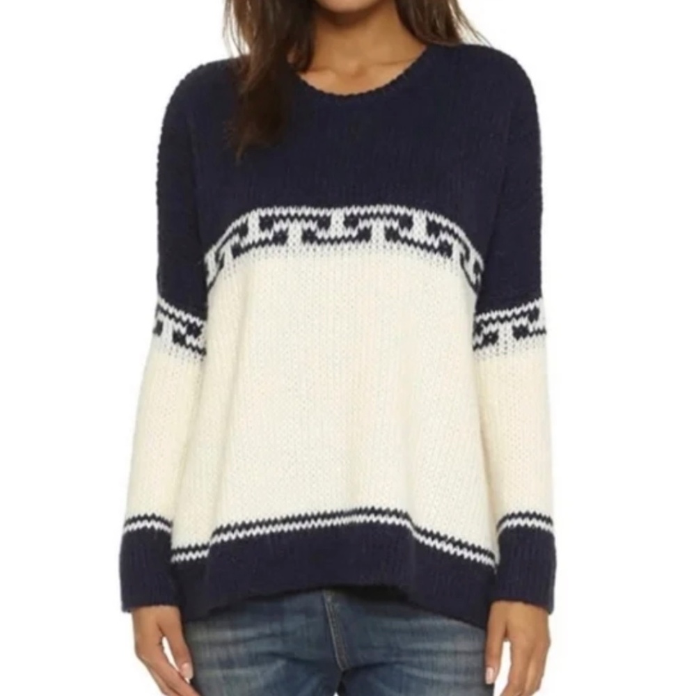 THE GREAT. Navy and Cream Sweater